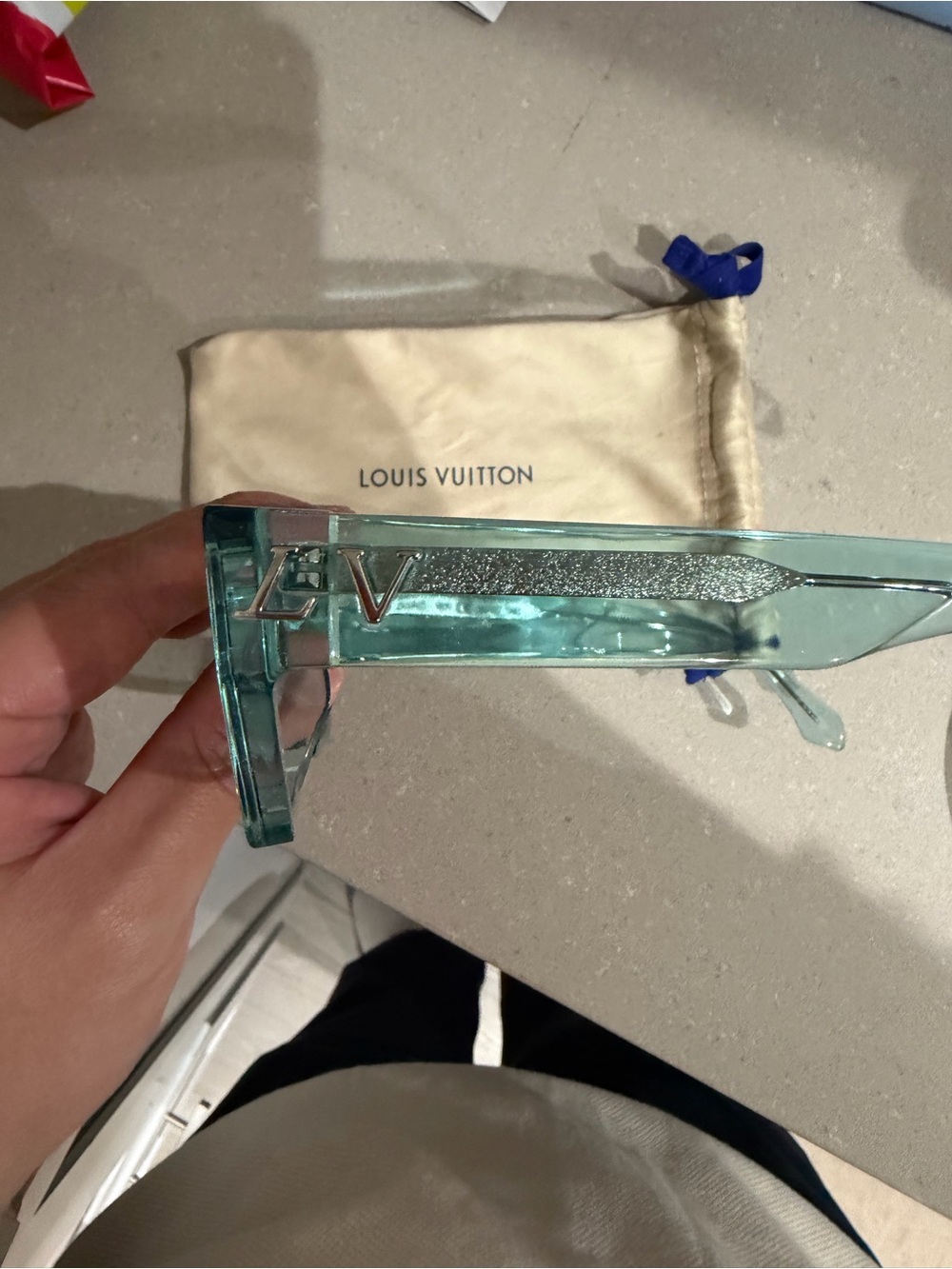 Louis Vuitton Translucent Aqua Square Sunglasses with Silver LV Accent - Picture 2 of 3